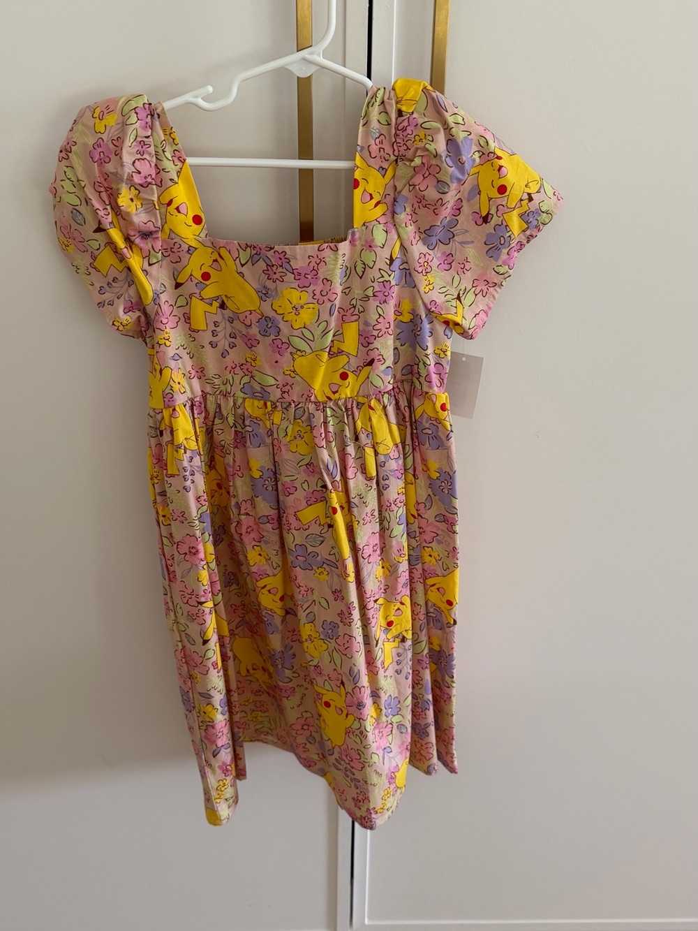 NWT Girls Pink Pikachu Print Flutter Sleeve Dress